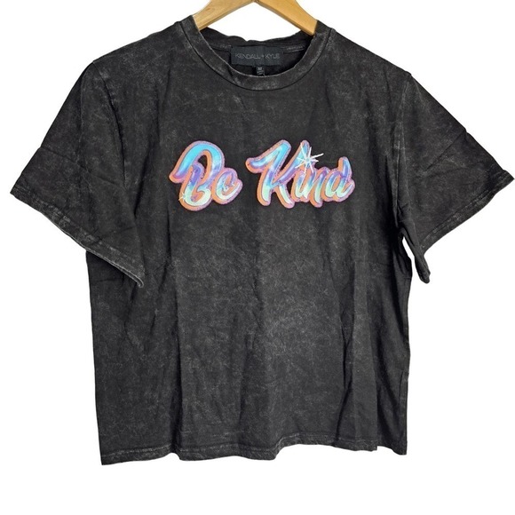 Kendall + Kylie Short Sleeve Short T-shirt Size Medium Be Kind Stone Washed - Picture 1 of 8
